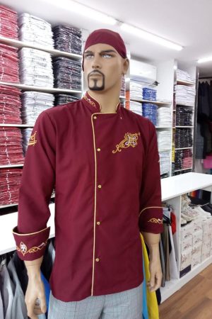 Bordo Aşçı Ceketi Gold Biyeli
